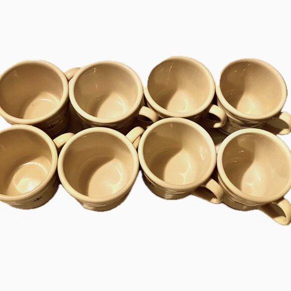 8 Longaberger Mugs Woven Traditions Pottery 4" Coffee Cups Red/Brown Pattern VTG - Picture 6 of 10